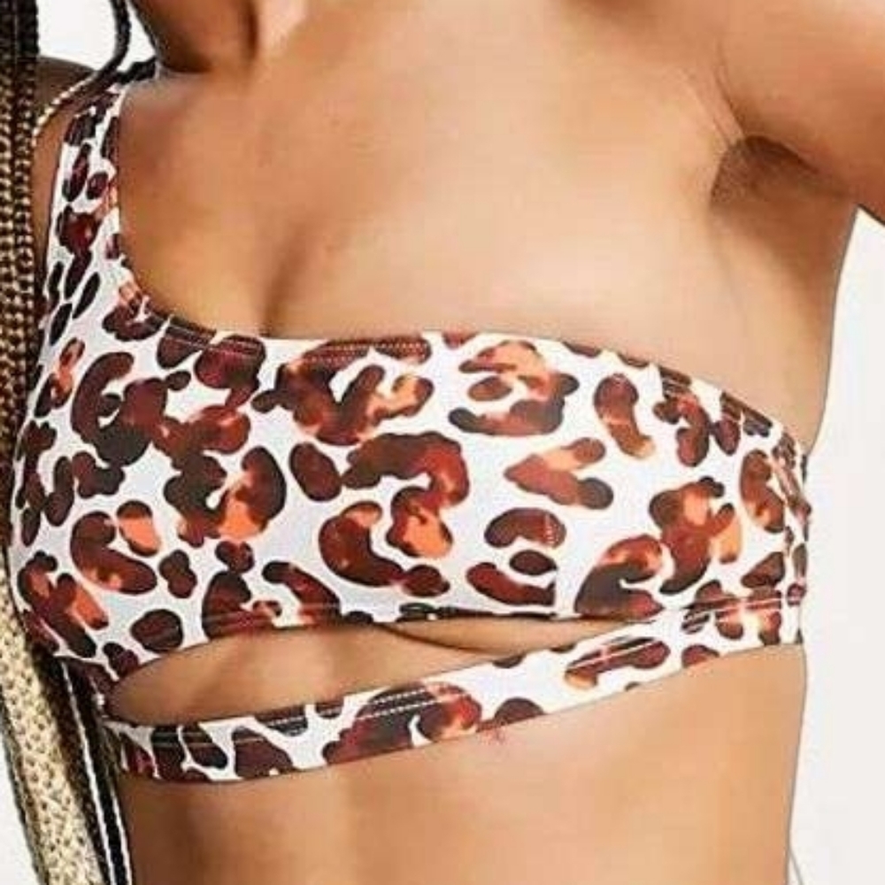 NWT Luxe Palm One Shoulder Bikini Top in Leopard Print sz 10